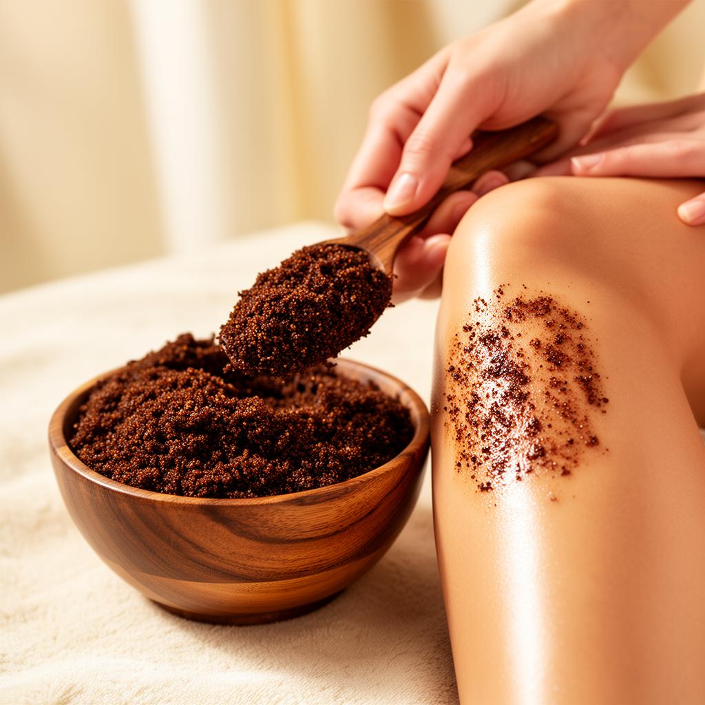 Aplicando exfoliante de café SkinLush en la piel